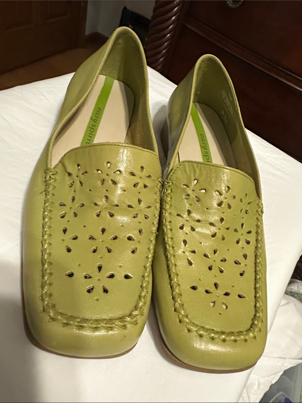 Easy Spirit Olive Green Perforated Leather Slip-On Loafers